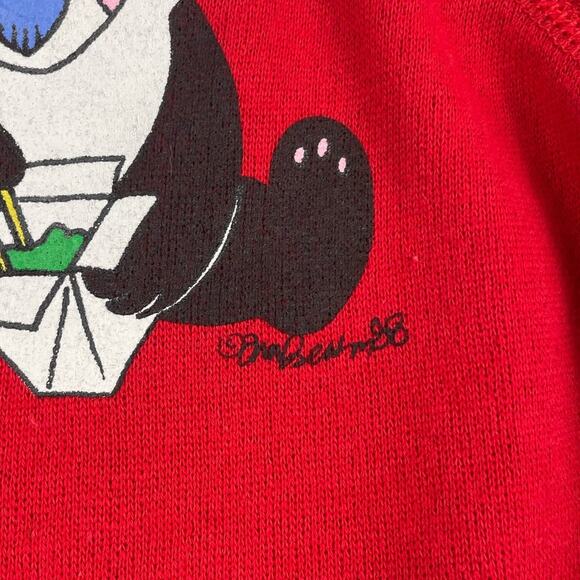 Panda Eating Cartoon Drawing China Vintage 80s Red Crewneck Size XL Jim Benton - Picture 2 of 7